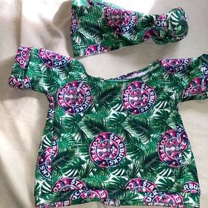 Starbucks crop top & matching topknot bow